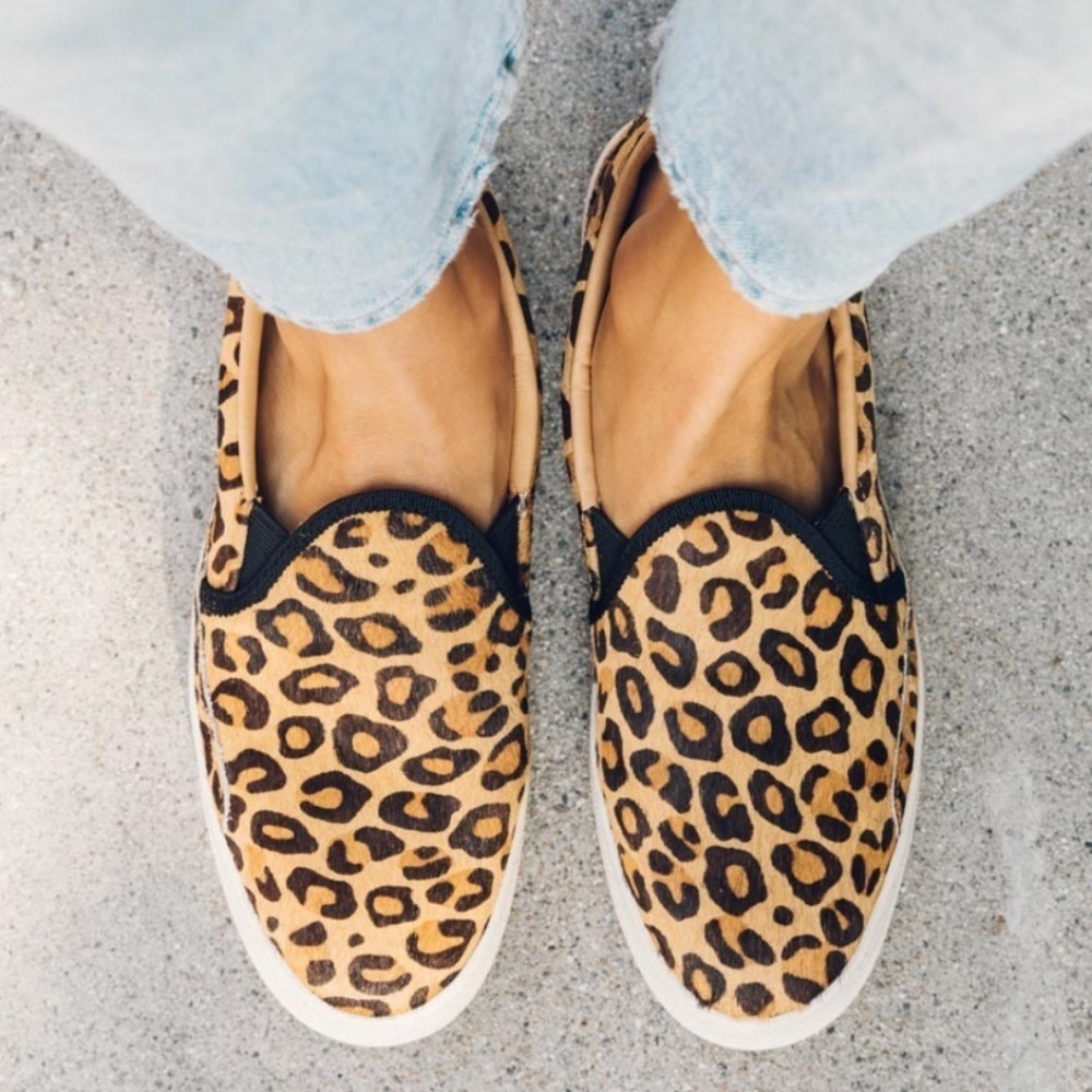 Soludos Bondi Leopard Print Calf Hair Slip-On Flatform Sneakers Sz 8